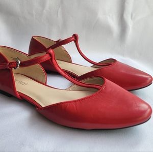 Nine West Zenda T-strap Flats, Red, Size 8